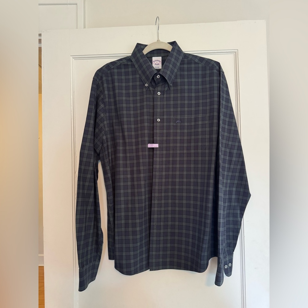 Brooks Brothers Cotton Button Down Shirt - Blue and green plaid - Size L
